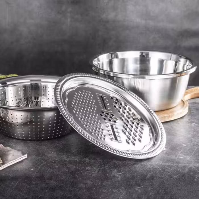 #سرویس_سه _پارچه_استیل_لگن_آبکش_رنده