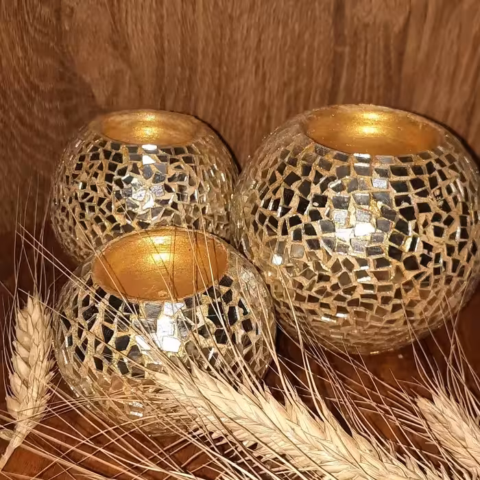 ست شمع آینه کاری شده جاشمعی شمعدان تزئینی