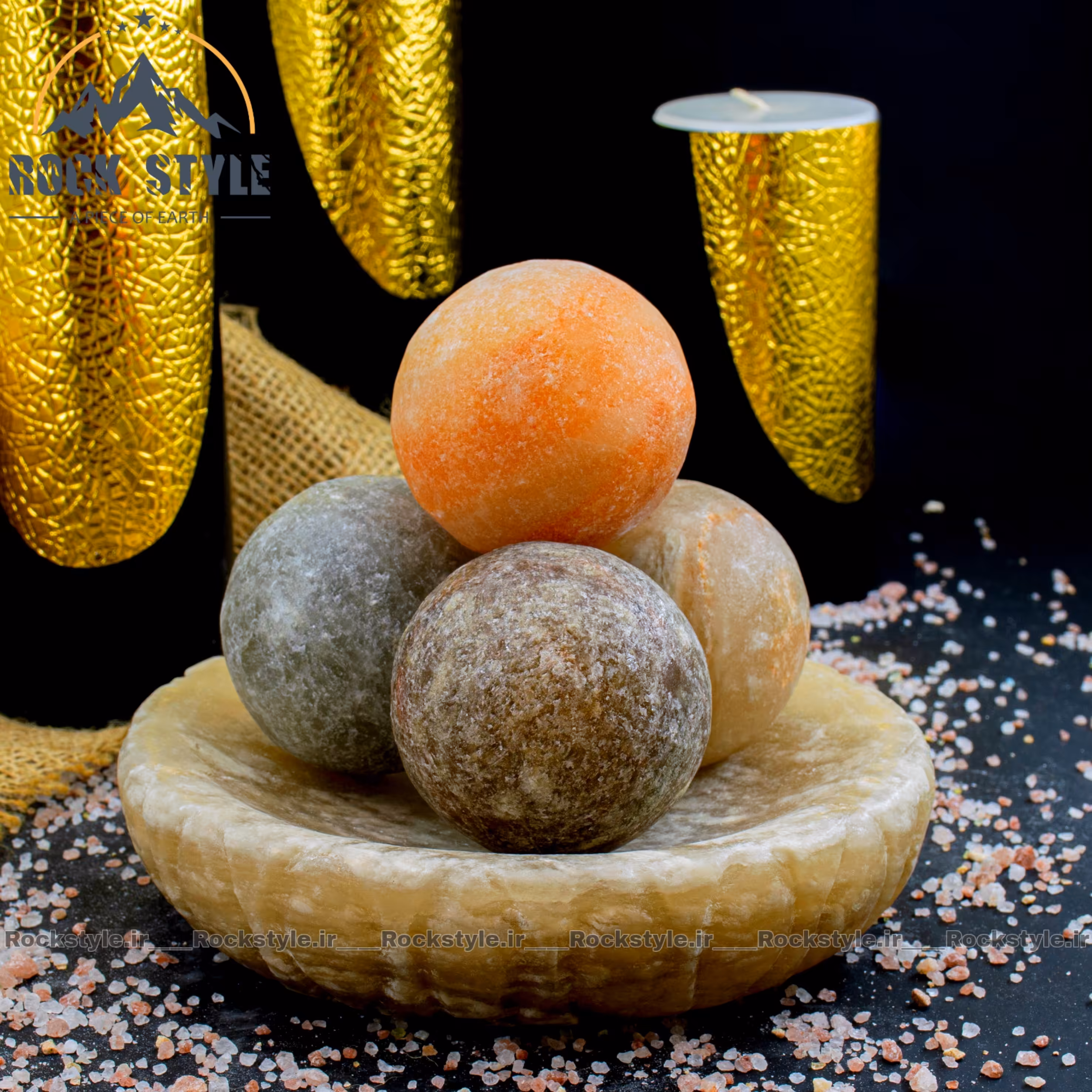 آباژور سنگ نمک کاسه و گوی کد (چراغ خواب دکوری)