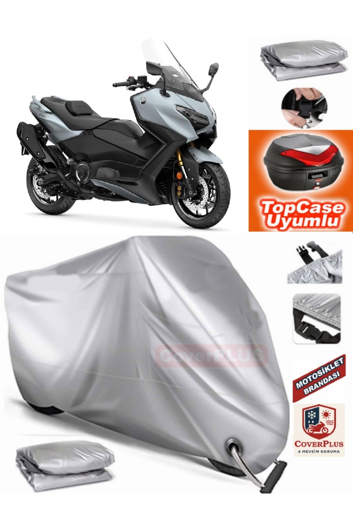 چادر موتورسیکلت خاکستری قفل سازگار با YAMAHA 2025 TMAX TECH MAX TOPCASE کیسه عقب MotoEn