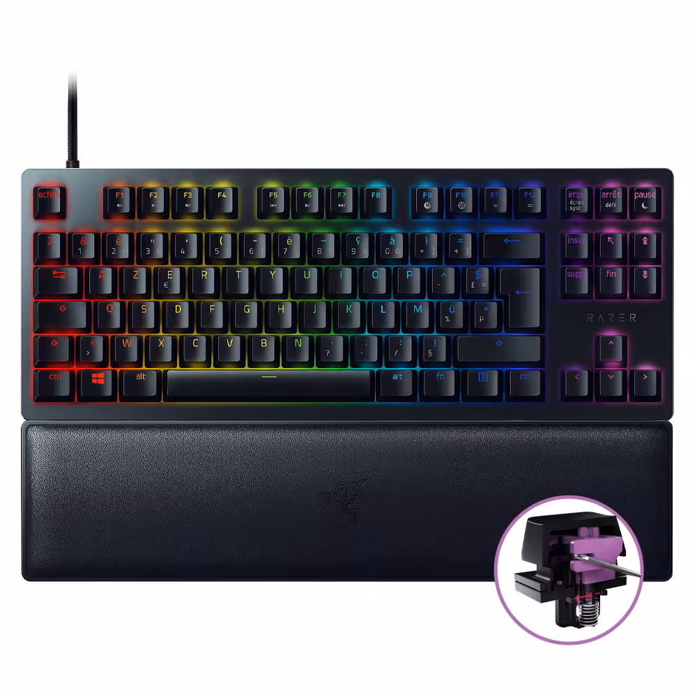 کیبورد گیمینگ ریزر مدل HUNTSMAN V2 TENKEYLESS PURPLE SWITCH