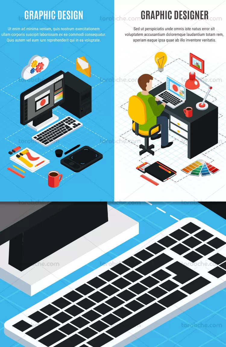 وکتور ایزومتریک طراحی گرافیک | گرافیک با طعم تربچه