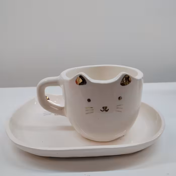 ست فنجان و بشقاب سرامیکی فانتزی مدل گربه 