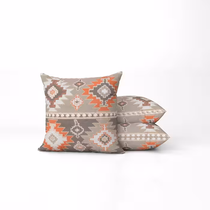 کوسن مخمل دورو سایز 45 در 45 سانتیمتر طرح سرخ پوست طوسی نارنجی  زمینه کرم جفت، ارسال رایگان 