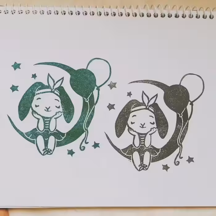 مهر دستساز لینولئوم طرح خرگوش خابالو مناسب چاپ کاغذ