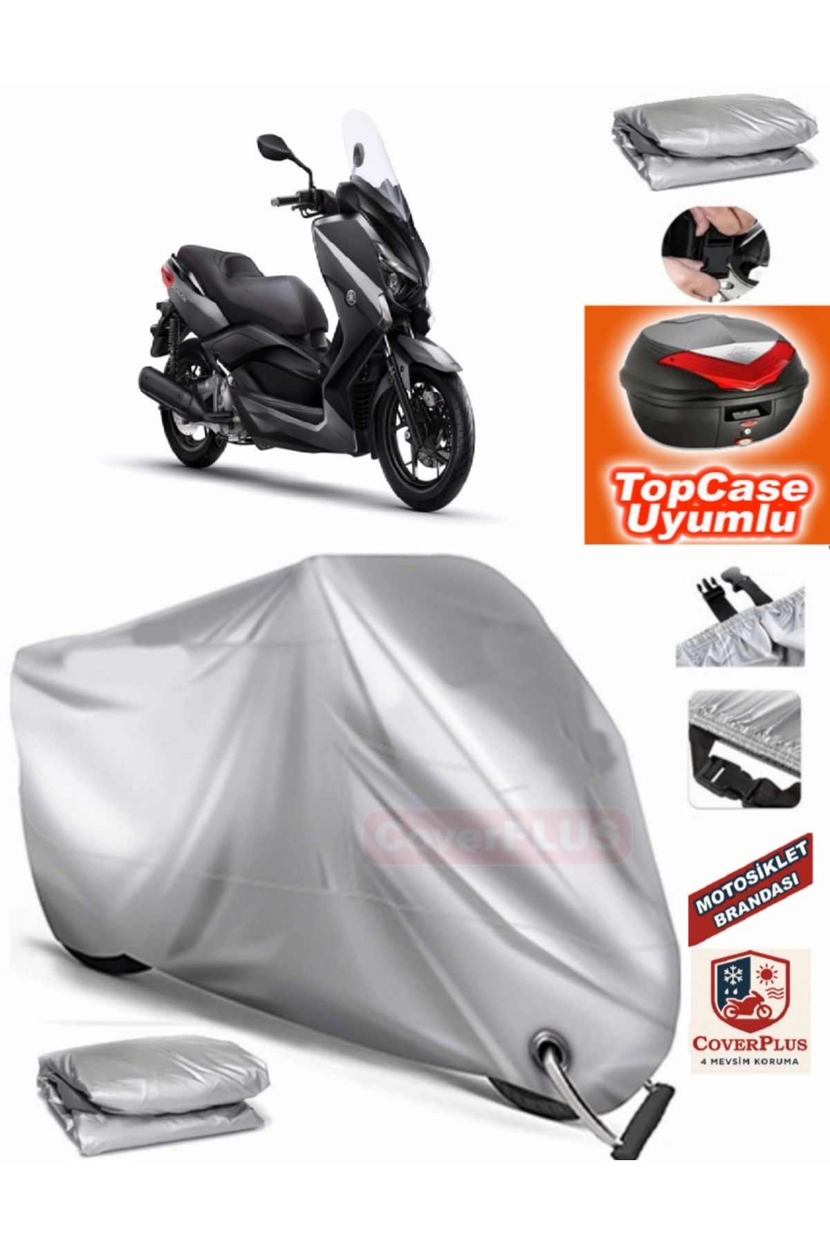 چادر موتورسیکلت خاکستری قفل سازگار با YAMAHA X MAX 250 IRON ABS TOPCASE کیسه عقب MotoEn