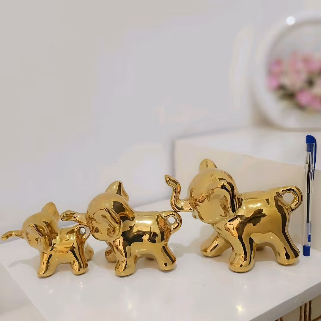 دکوری سرامیکی فیل سه تایی