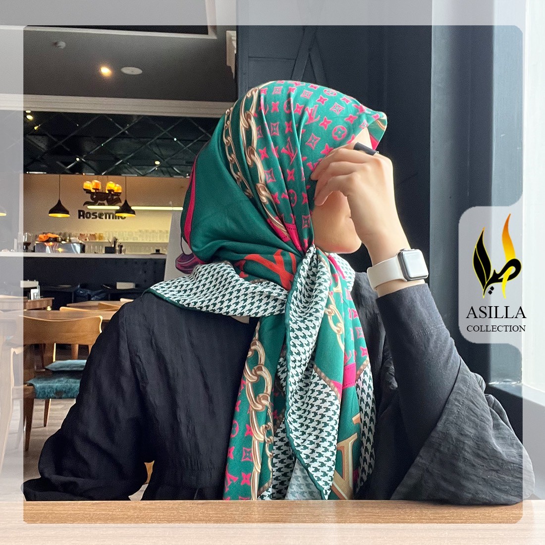 روسری زیبای نخی اعلاء قواره 120 رنگ سبز