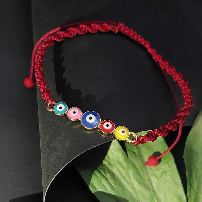 دستبند چشم نظر  با، بافت پیچ زرشکی