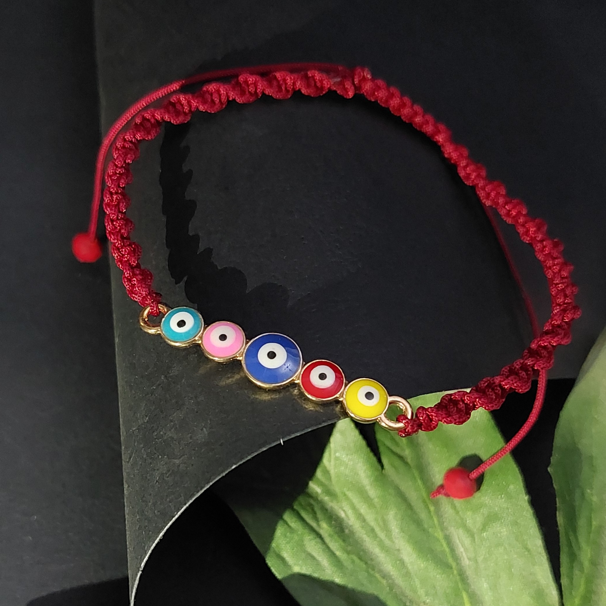 دستبند چشم نظر  با، بافت پیچ زرشکی