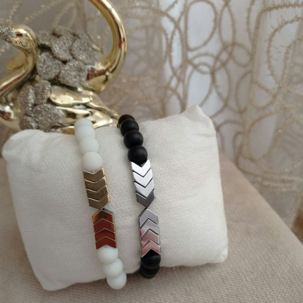 دستبند حدید و مروارید مات