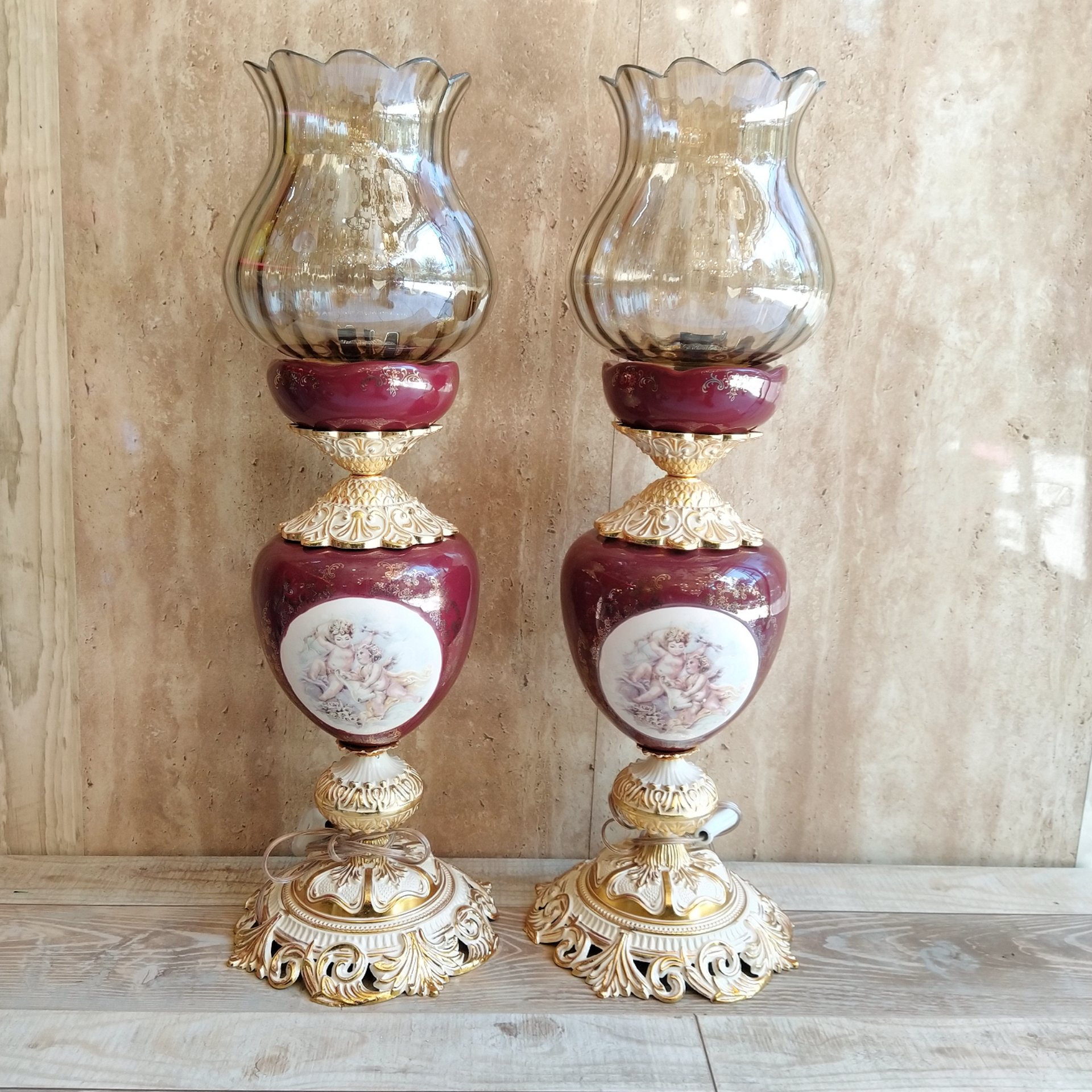 چراغ رومیزی شمعدان فرشته زرشکی سرامیکی ارتفاع 60سانت ارسال رایگان گالری نوروزی