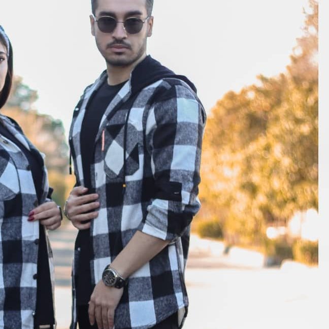 پیراهن پشمی چهار خونه کلاه دار فقط سایز M موجوده