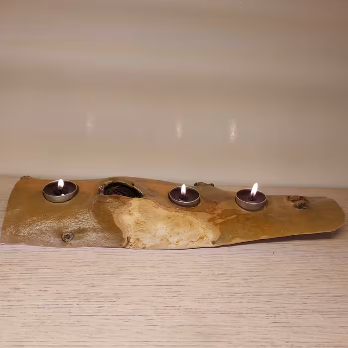 جاشمعی چوبی  کنده طبیعی دستساز سه وارمره