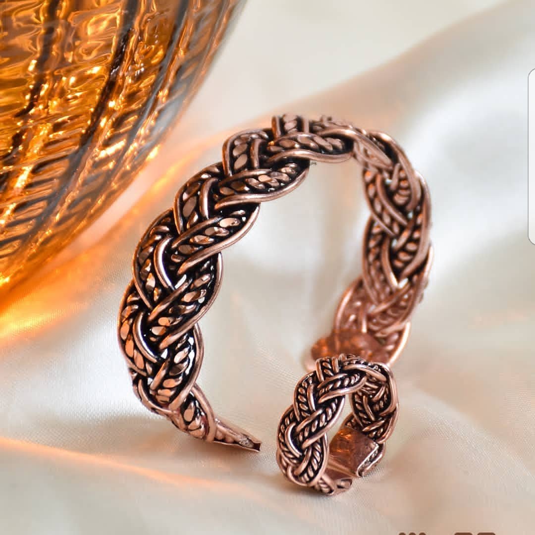 دستبند و انگشتر بافت گیسویی تراش دار پهن