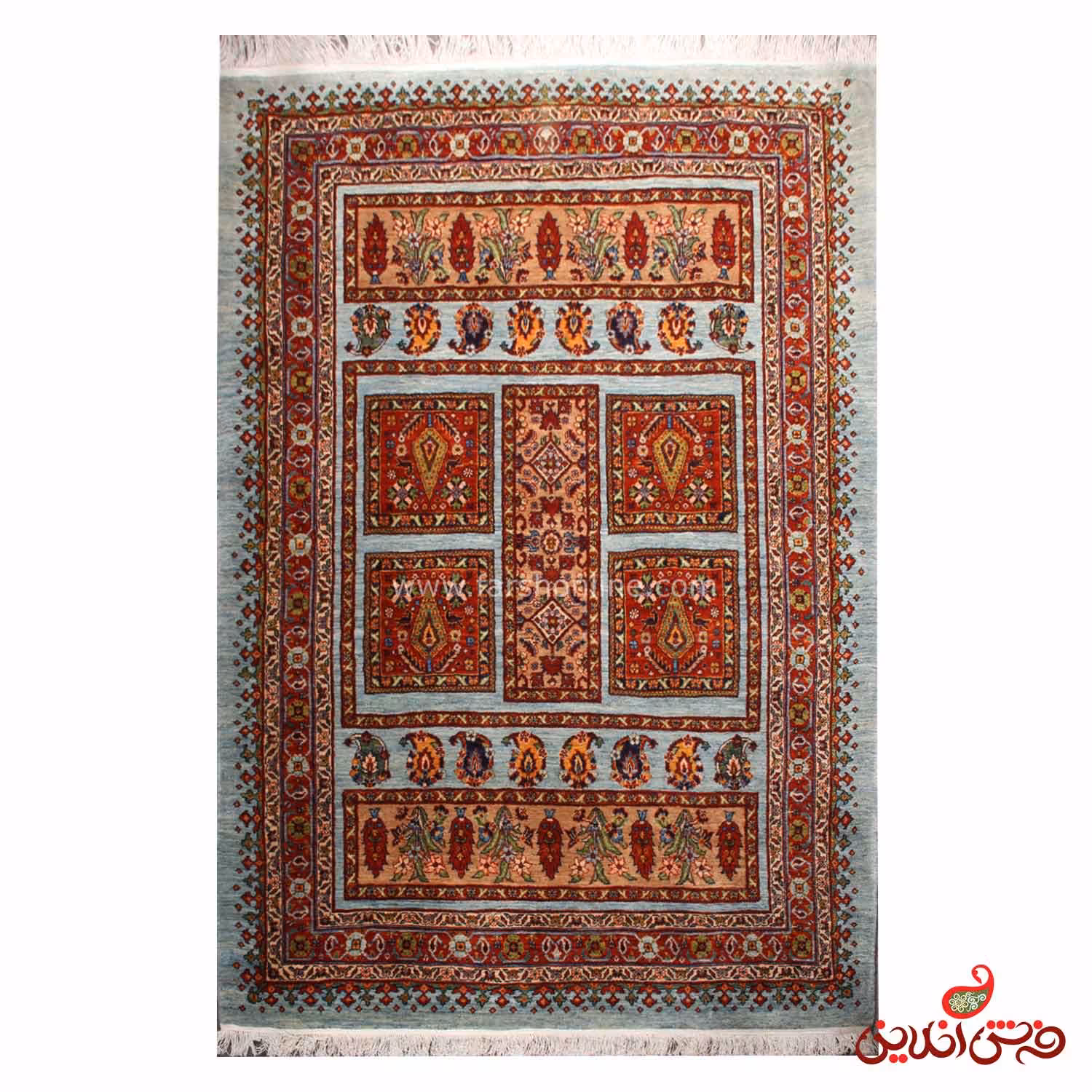 فرش دستباف عشایری طرح خشتی آبی