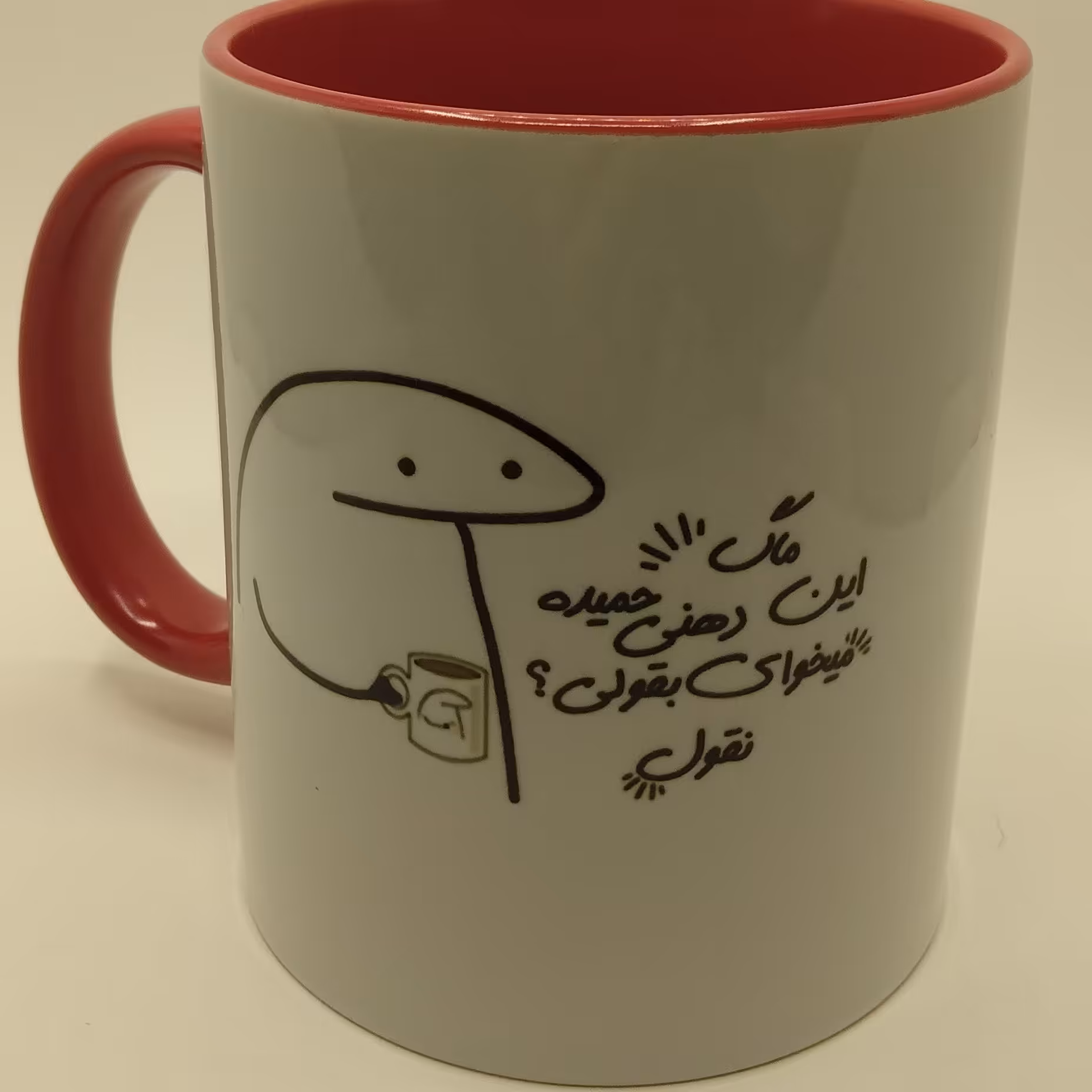 ماگ طرح میقولی روی ماگ دسته داخل رنگی 