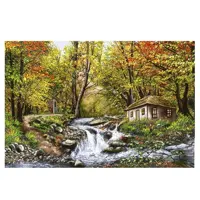 کد 23034 - نخ و نقشه کامپیوتری تابلو فرش عرشیان طرح منظره کلبه و رود