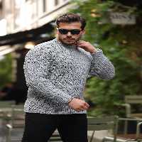 پلیور خاکستری مردانه راحتی لباس ژاکت بافتنی یقه گره ای با مو دودی Valiberta