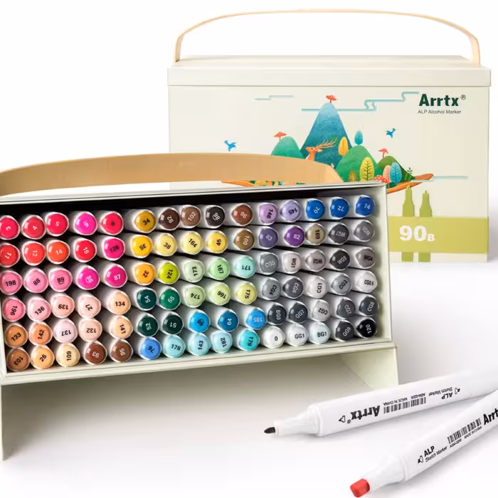 پک 90 تایی ماژیک اورجینال برندArrtx طراحی و راندو به همراه کیف بسیار شیک و جذاب