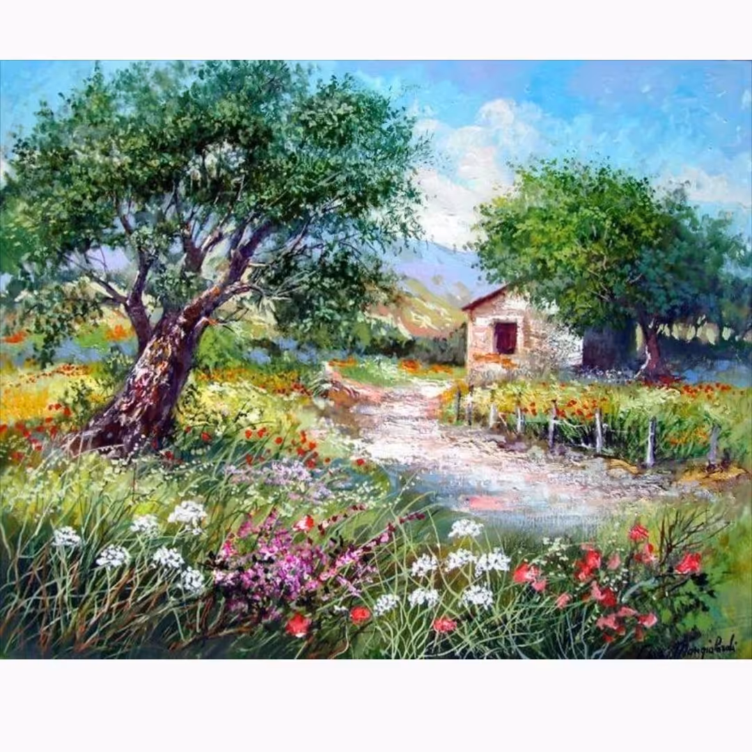 تابلوی نقاشی بهار پر گل کد 39