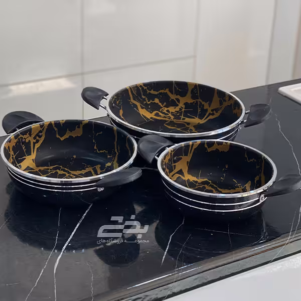 ست 3 پارچه تابه گرانیتی مدل طرح سنگ دودسته اوج