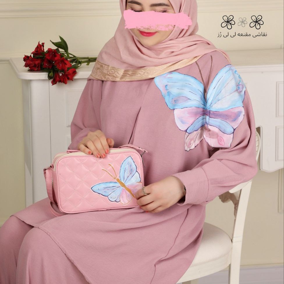 مانتو و شلوار پروانه ای که با دست نقاشی شده و کاملا قابل شستشو است