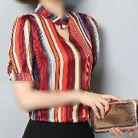 شومیز  مجلسی وارداتی راه راه شاینی  رنگ نقره ای و مسی