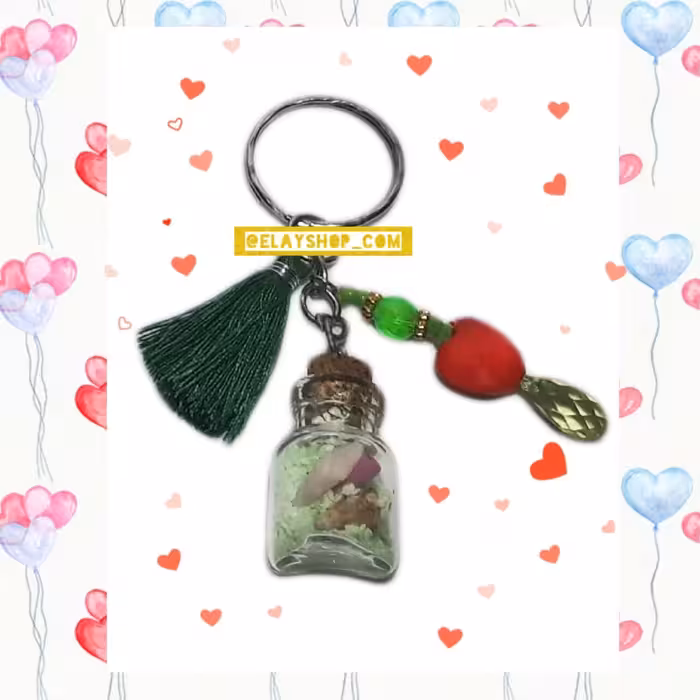 جاکلیدی بطری آرزوها طرح صدف شنی سه ضلعی elay wish سبز 2