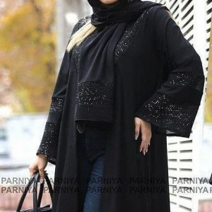 مانتو زنانه کرپ مدل بلند شیک مجلسی به همراه شال