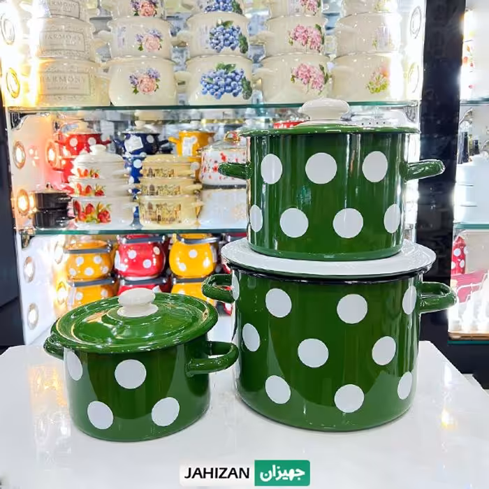 سرویس قابلمه لعابی روسیه 6 پارچه طرح خالدار مدل 9823