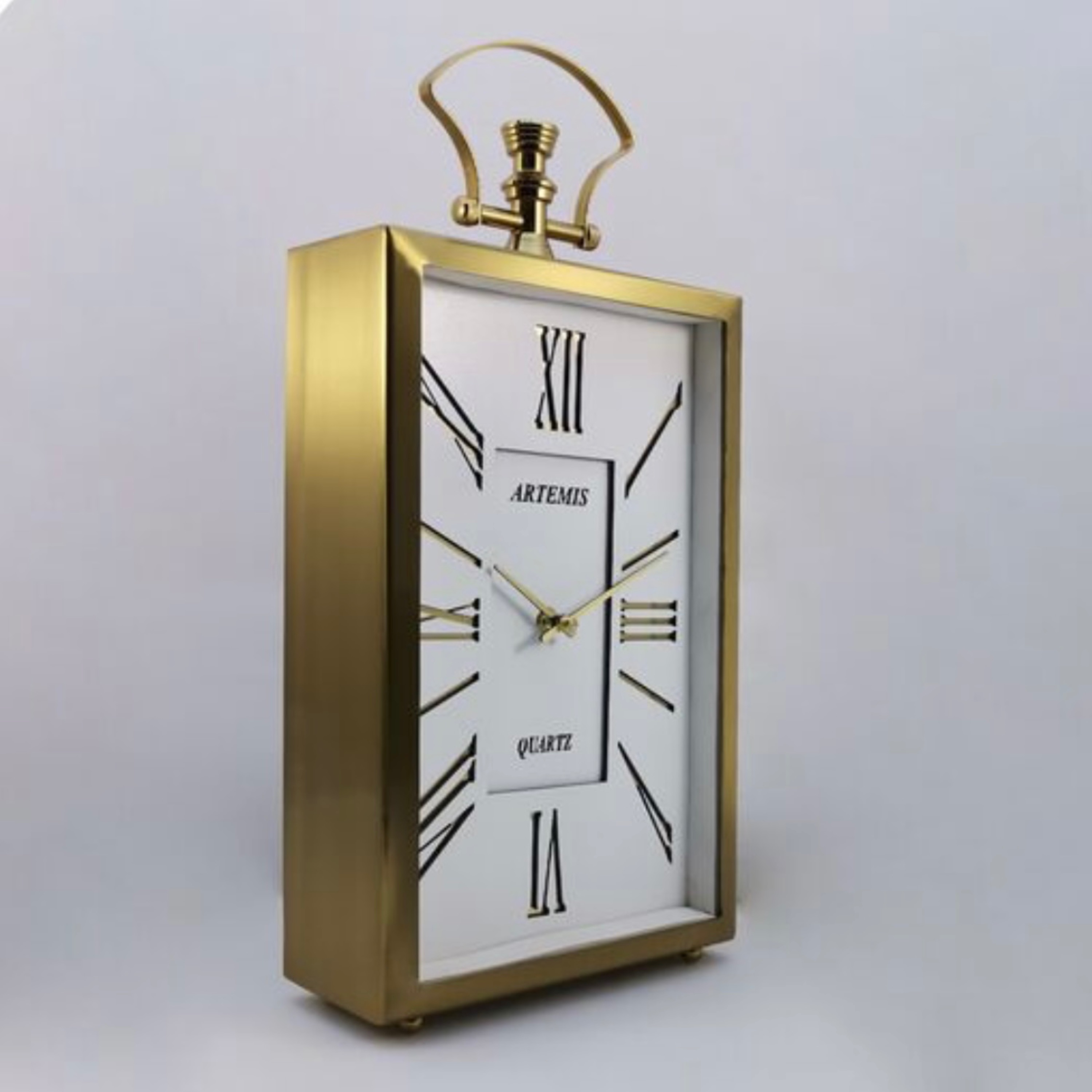 ساعت رومیزی موتور آرام گرد فلزی آرتمیس طلایی و نقره ای کد 2031 