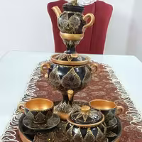 ست تزئینی سماور و چایخوری (از جنس سفال)8تکه