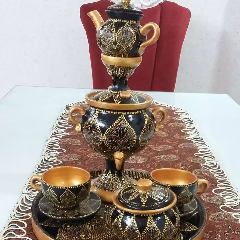 ست تزئینی سماور و چایخوری (از جنس سفال)8تکه