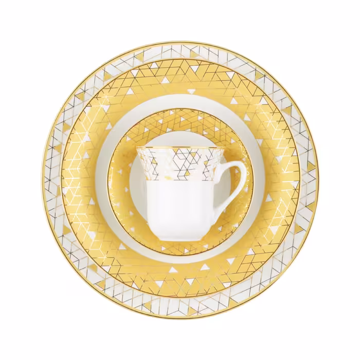 سرویس چینی زرین 12 نفره 108 پارچه ژئومتریکال طلایی درجه عالی