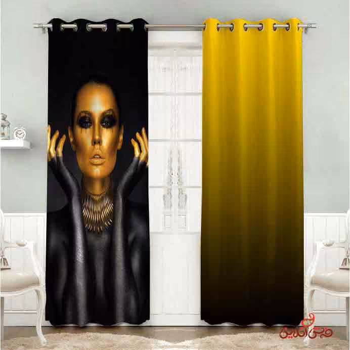 پرده 2عددی زن سیاه پوست و آمبره مشکی زرد کد 2319