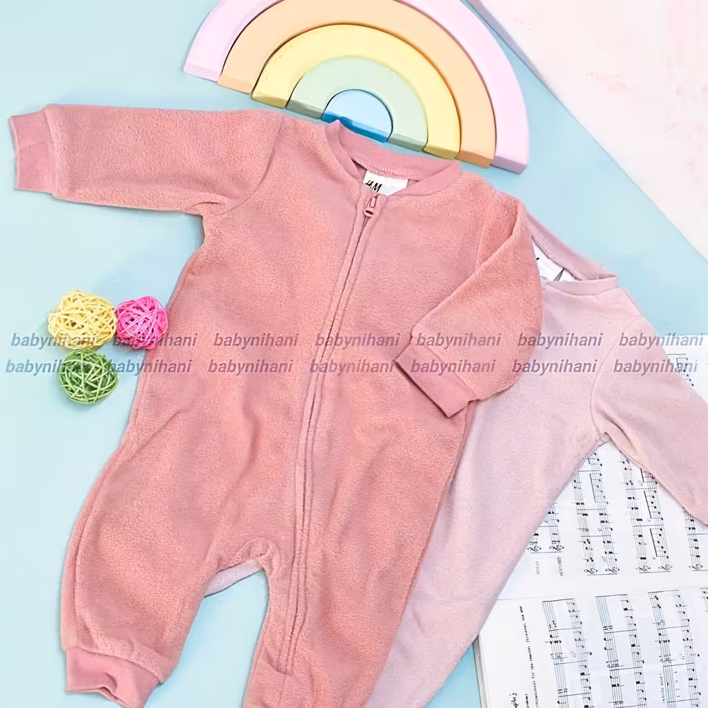 سرهمی رامپر نرم حوله ای گرم نوزادی دخترانه صورتی