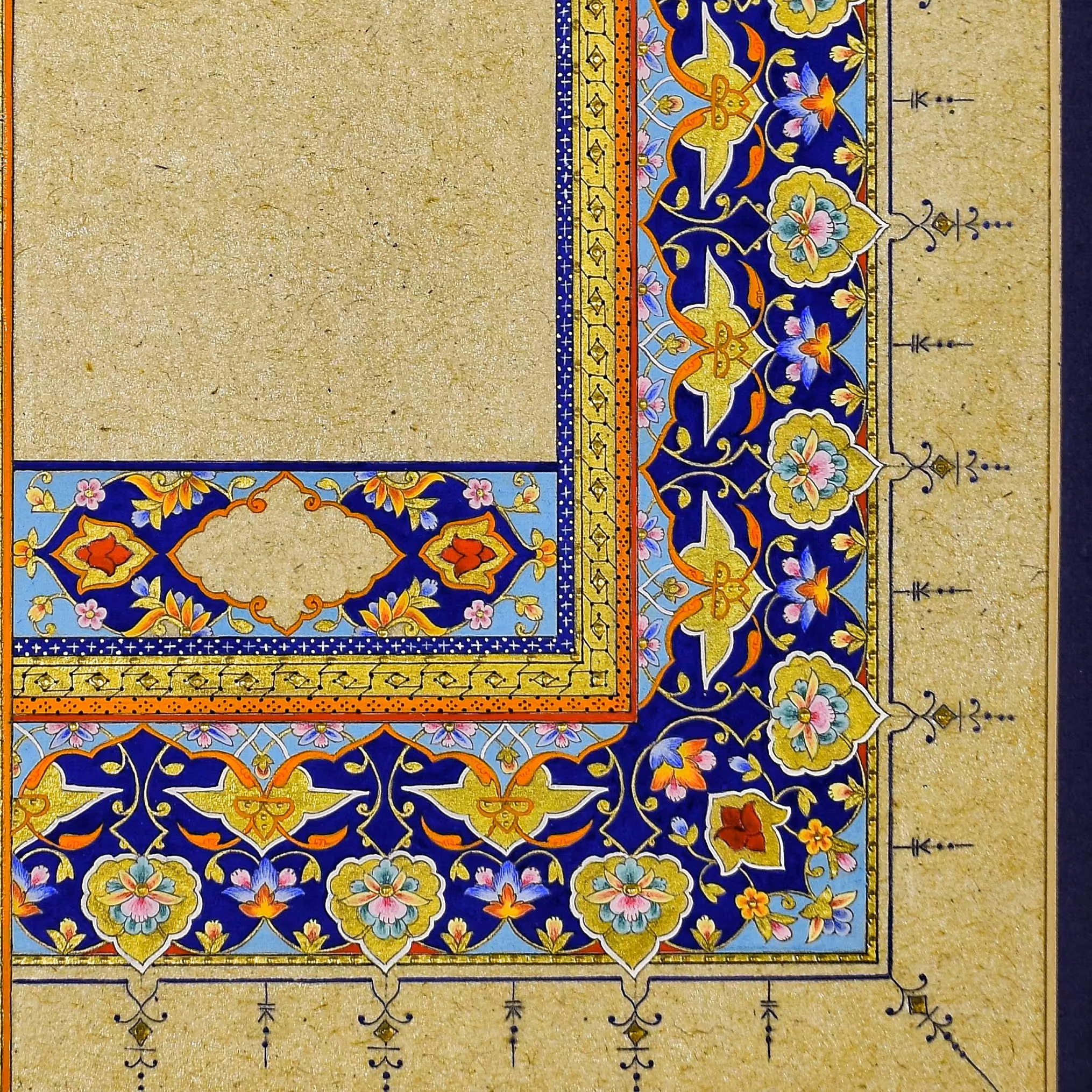 تذهیب حاشیه .کار شده با طلا اصل 24 عیار کاغذ آهار و پاسپارتو ماکت هلندی دوبل
