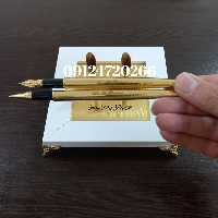 باکس رومیزی با پایه های آنجل خودکار و خودنویس روکش طلا24 عیار با حک اسم رایگان به همراه شناسنامه 