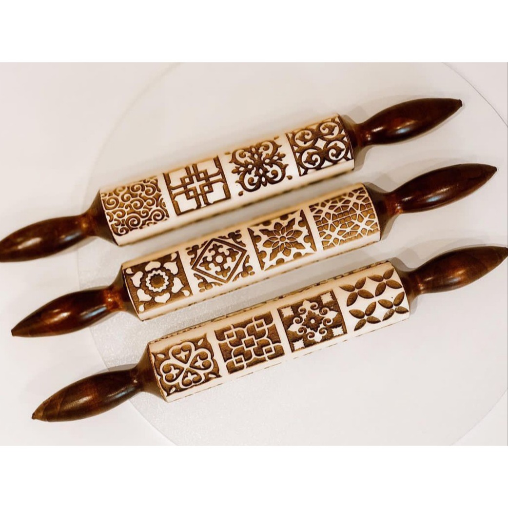 وردنه چوبی طرح کاشی