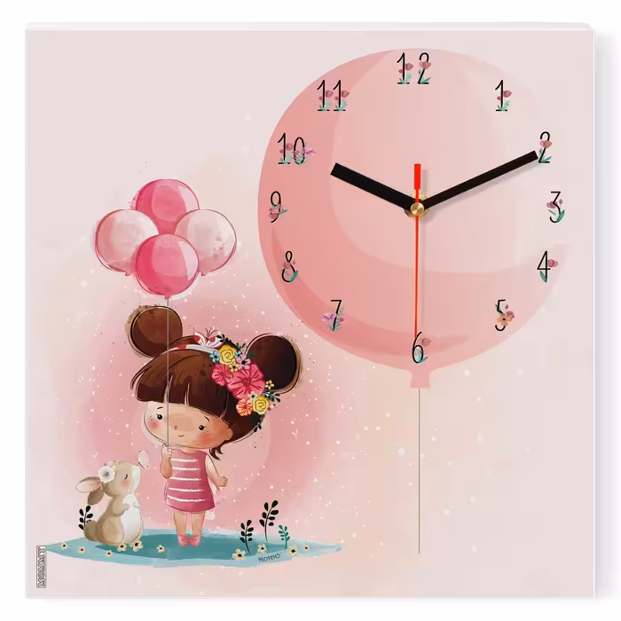 ساعت دیواری کودک MOMMY طرح دختر بادکنکی کد 2170