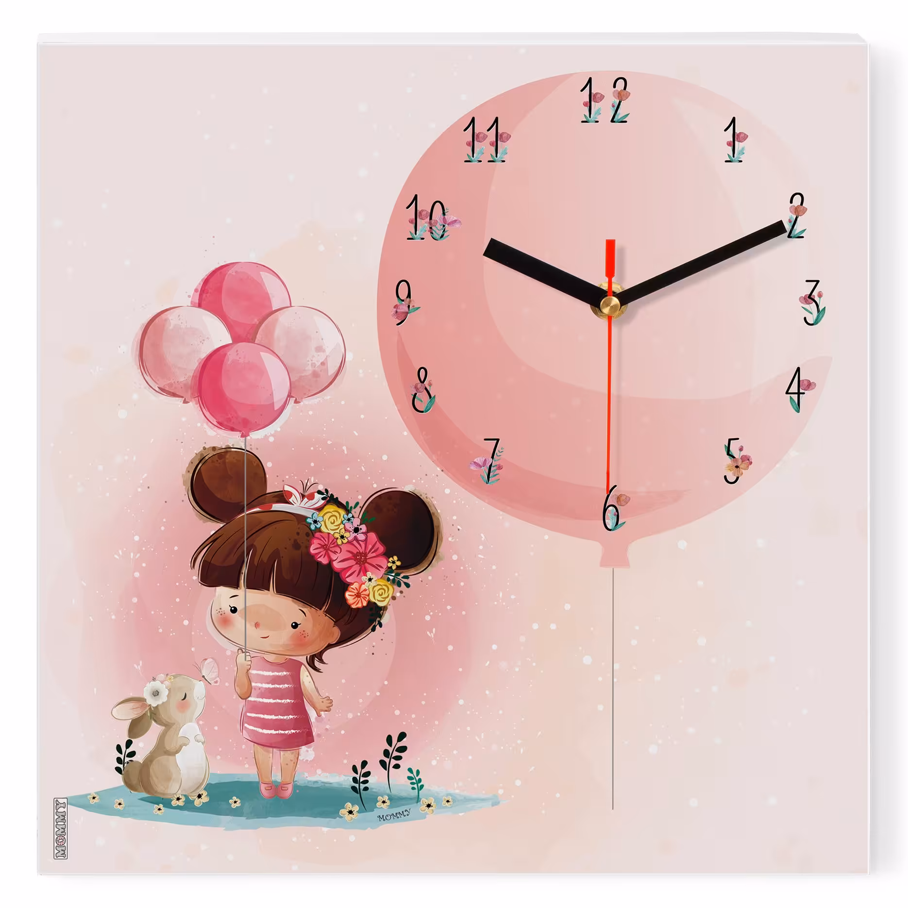 ساعت دیواری کودک MOMMY طرح دختر بادکنکی کد 2170