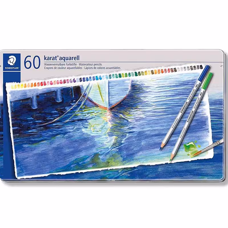خرید مداد رنگی کارات آبرنگی استدلر 60 رنگ جعبه فلزی کد 125M60