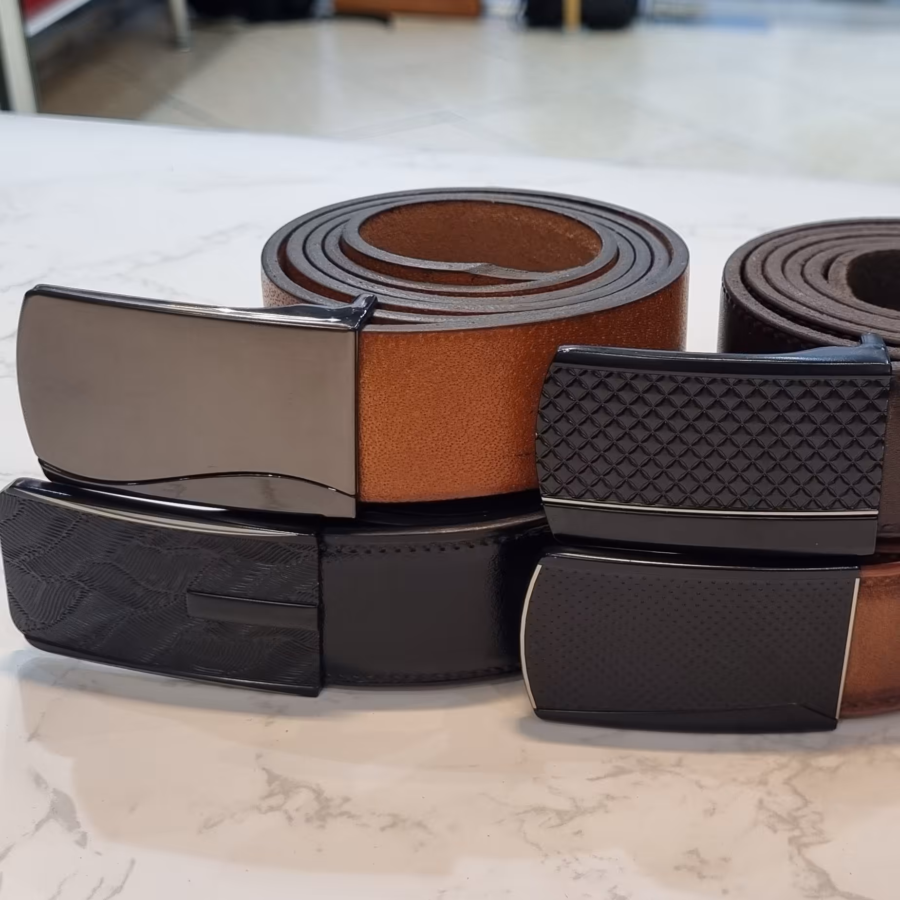 کمربند پلاکی تمام چرم 3.5سانت کد 14