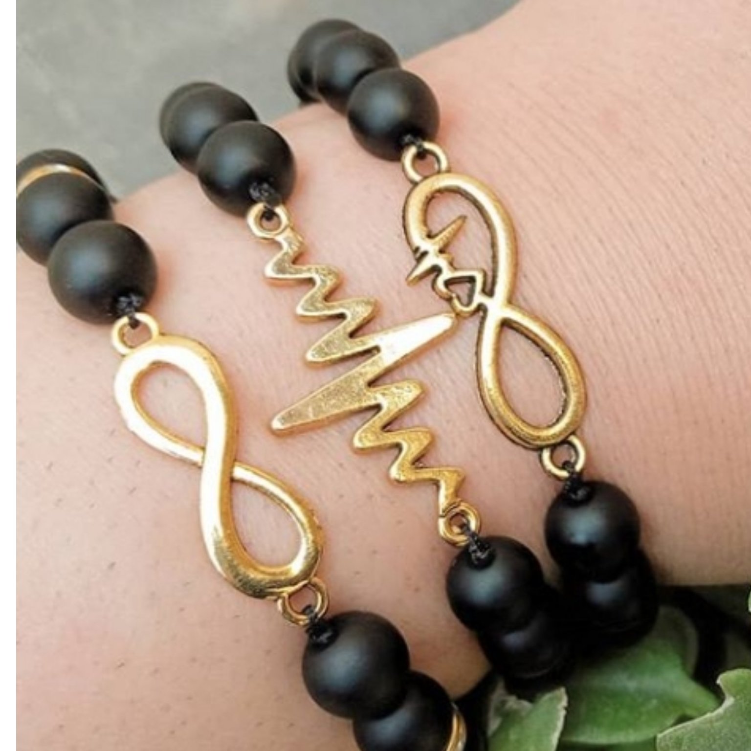 دستبندسنگ اونیکس و استیل,(تک عدد)