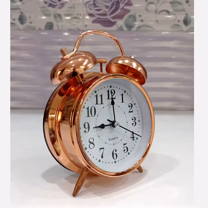 ساعت رومیزی شماطه دار ( زنگ دار ) فلزی طرح مس بزرگ 