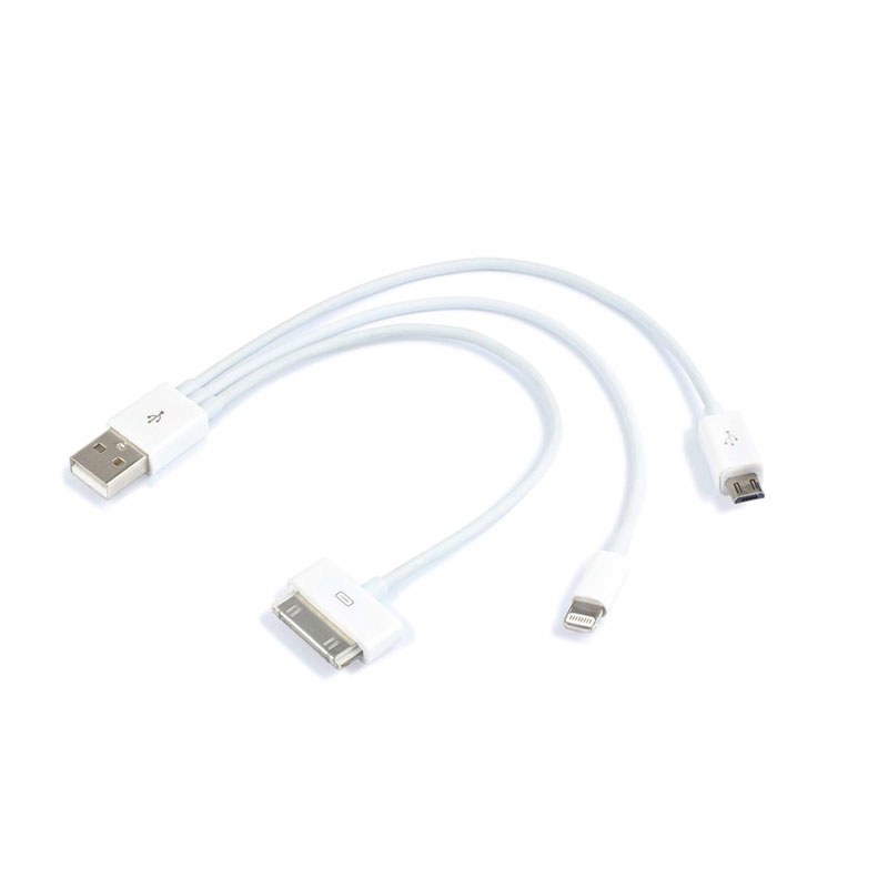 کابل سه شاخه کوتاه USB به microUSB لایتنینگ و 30پین مدل Three in One به طول 20