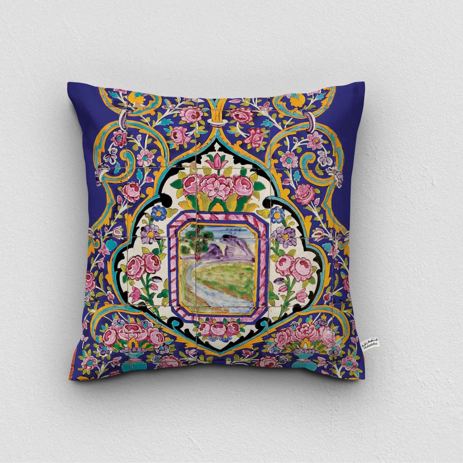 کوسن مربع 45.45 مخمل چاپی طرح  نیلوفر مرداب کد 2