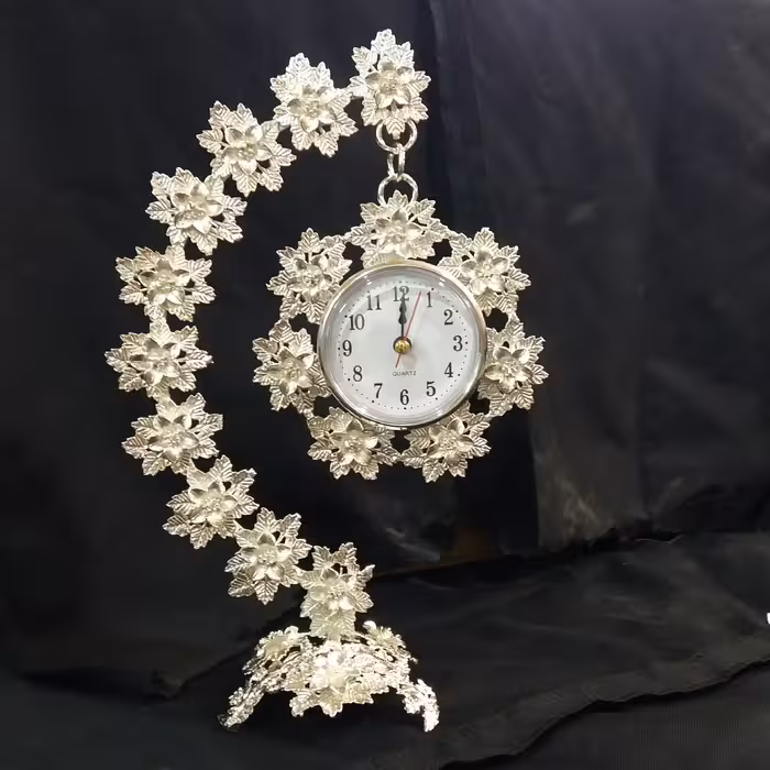 ساعت رومیزی نیم حلال افتابگردان برنجی با آبکاری نقره