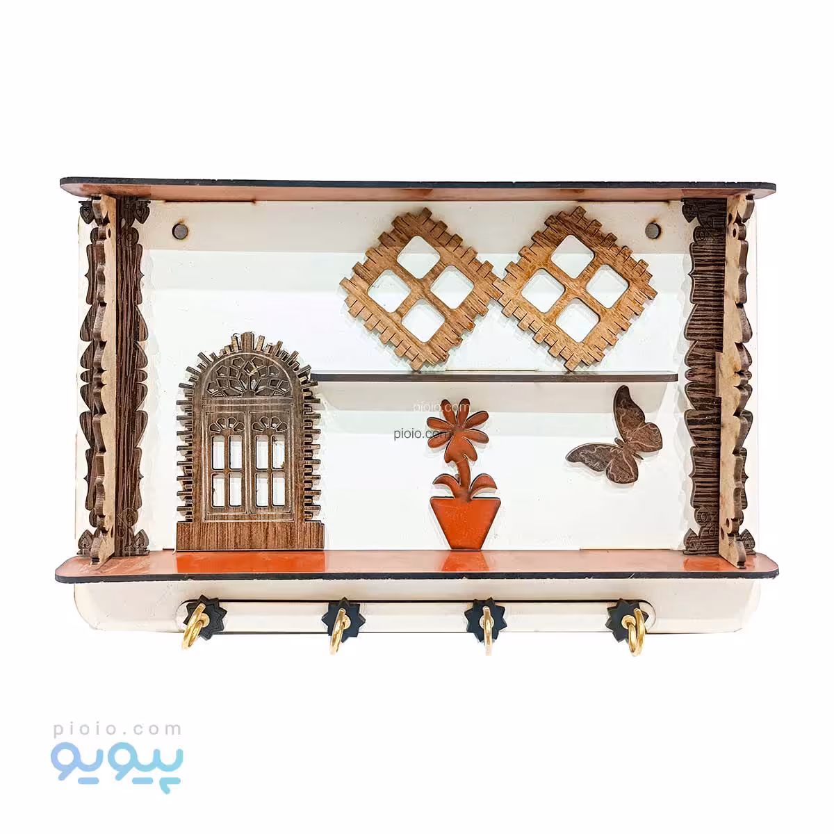 جاکلیدی چوبی طرح گل و پروانه